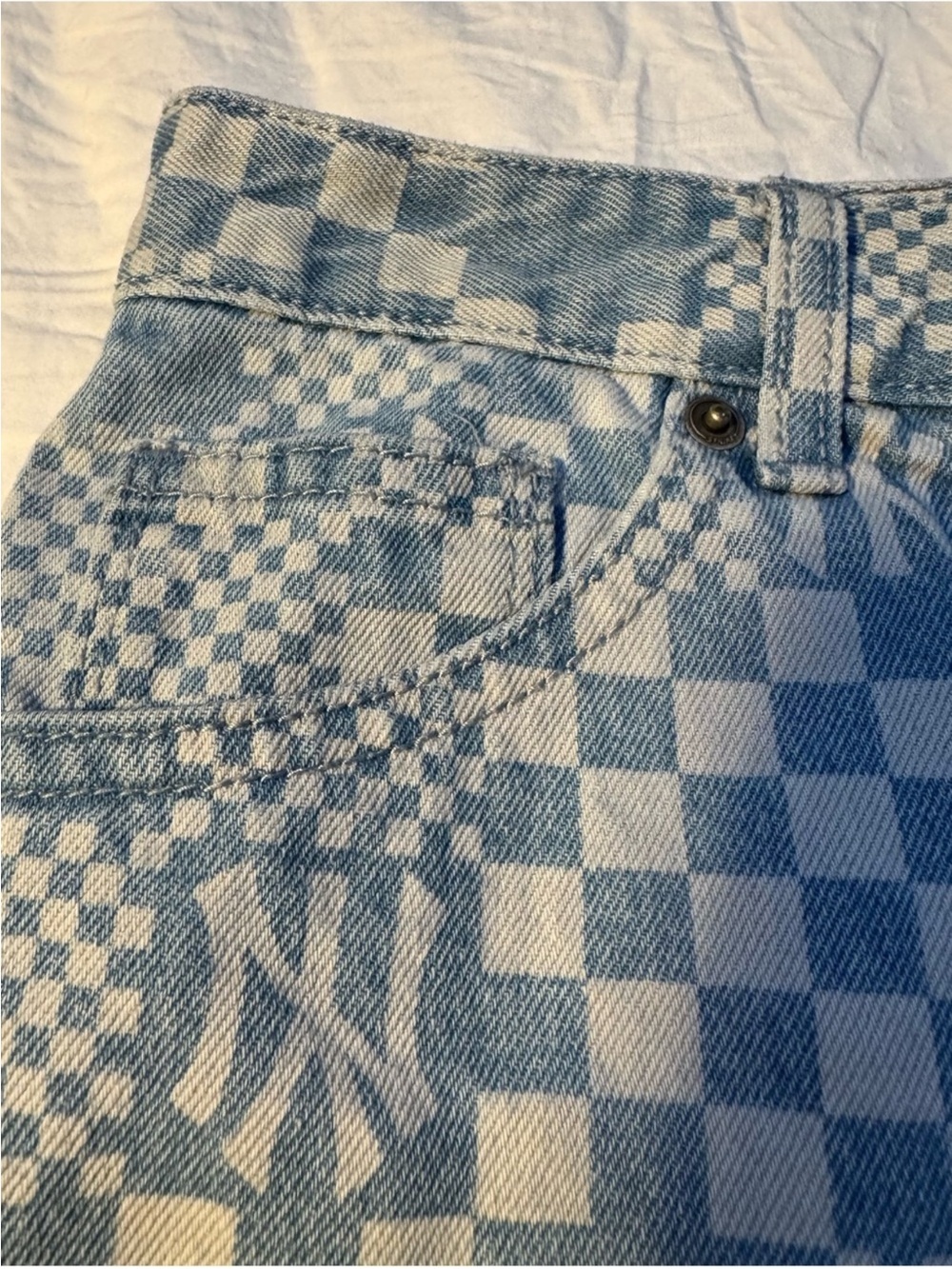 MLB Korea New York Yankees Checkerboard Denim Shorts - Women’s S Y2K Inspired - Picture 4 of 14